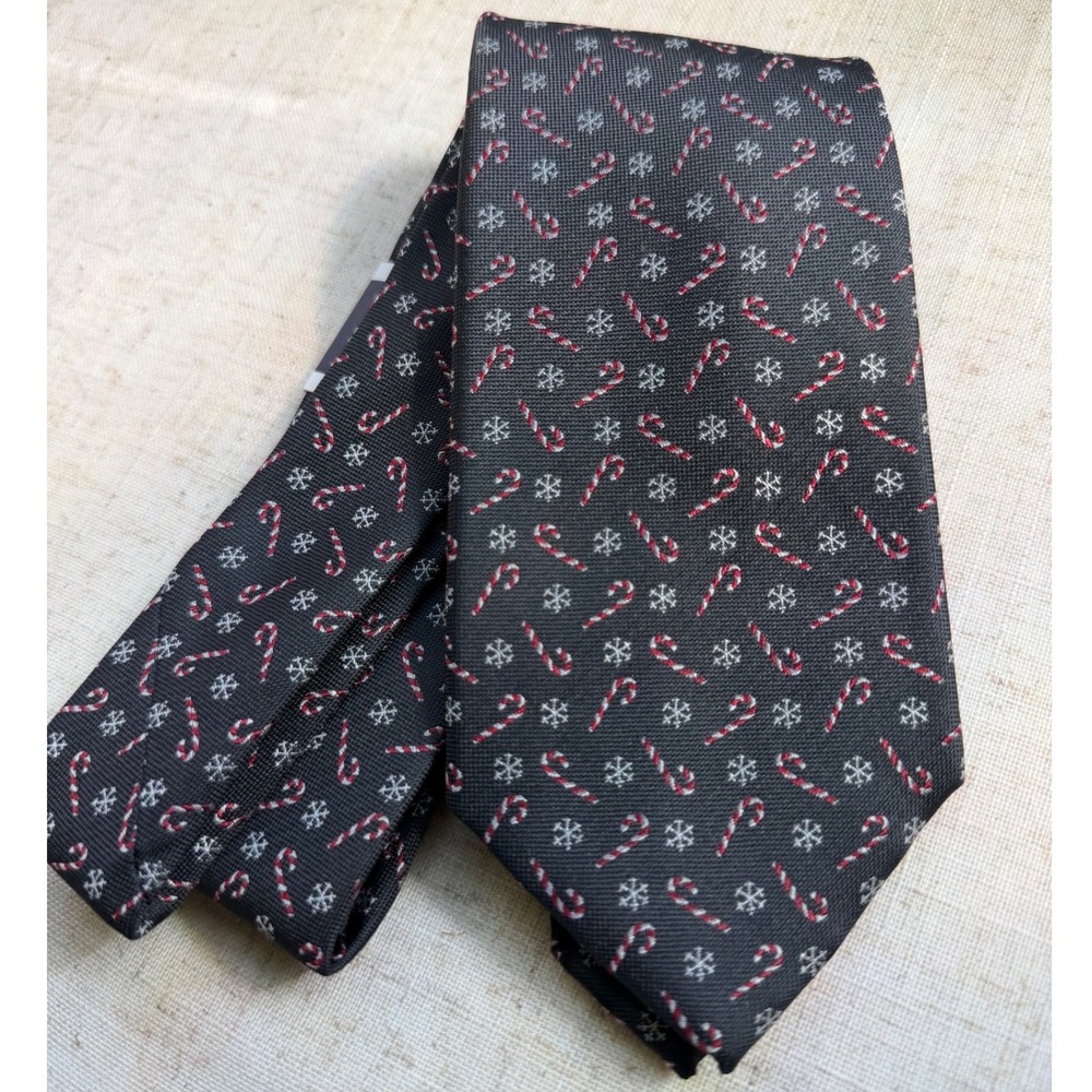 Club Room Mens Black Candy Cane Snowflake Silk Blend Holiday Neck Tie NWT